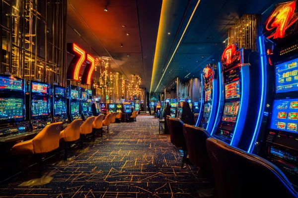 Một cô gái đứng cạnh các máy slot rực sáng, thể hiện sự phong phú của danh mục slot tại 789BEF.